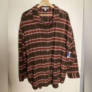 Abound Brown and Pink Plaid 100% Cotton Flannel Shirt L